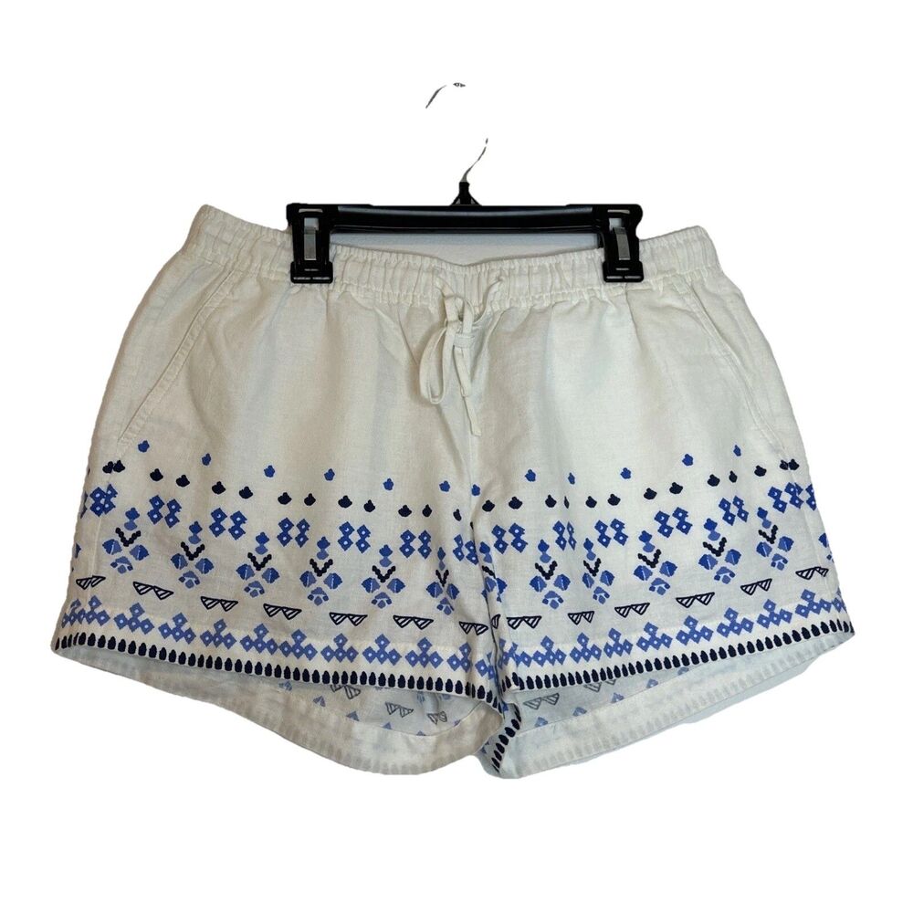 Vineyard Vines Linen Cotton Shorts Pull On Print White Drawstring - Size XS